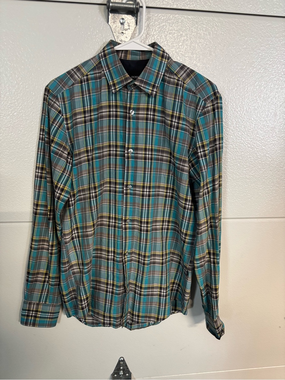 Hugo Boss Teal Plaid Long-Sleeve Button-Down Shirt